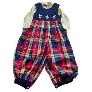 Vintage Bunny Rabbit Easter Overall Plaid Holiday Set Size 24 Months